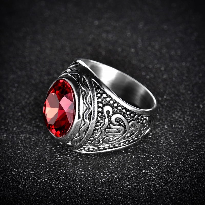 MASOP Statement Stainless Steel Jewelry Ring with Red Ruby Garnet Color Stone - Image 2